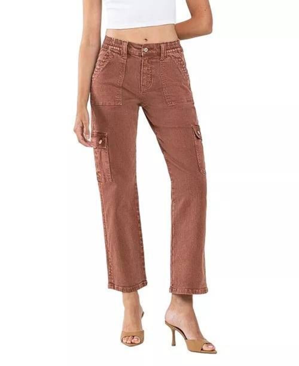 Vervet High Rise Cargo Straight Jeans Red Brick 28 Fall Streetwear Campus Utilit